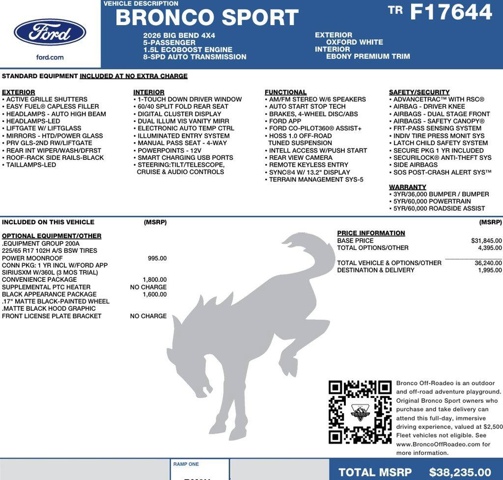 New 2026 Ford Bronco Sport Big Bend w/ Convenience Package AWD/4WD image 2
