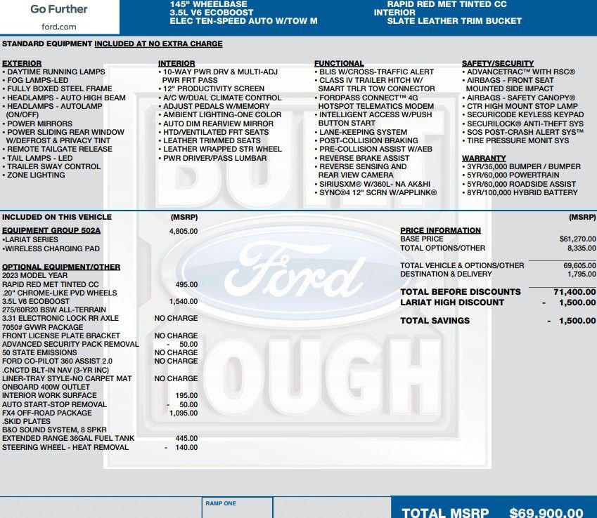 Used 2023 Ford F150 Lariat w/ Equipment Group 502A High AWD/4WD image 2