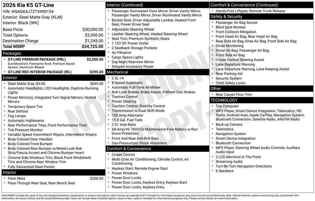 New 2026 Kia K5 GT-Line w/ GT-Line Premium Package AWD/4WD image 2