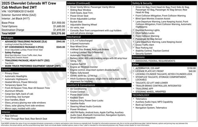 New 2025 Chevrolet Colorado W/T w/ Advanced Trailering Package image 2