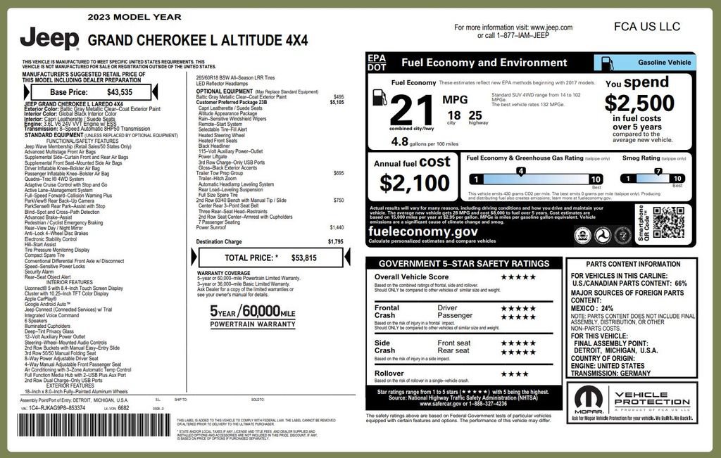 Certified 2023 Jeep Grand Cherokee L Laredo AWD/4WD image 4