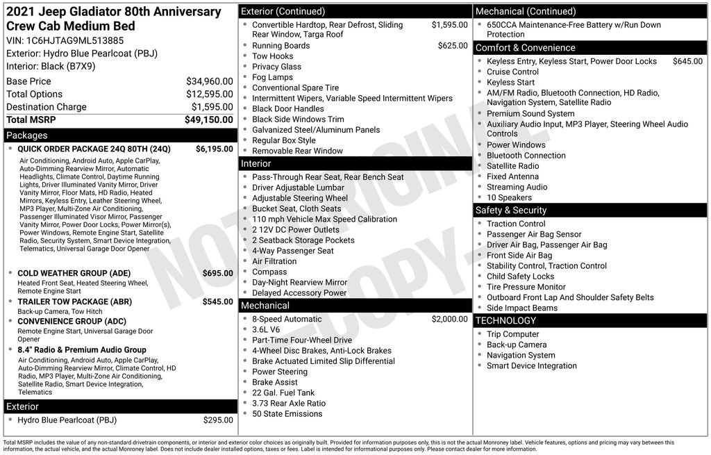 Certified 2021 Jeep Gladiator Sport w/ Quick Order Package 24Q 80Th image 41