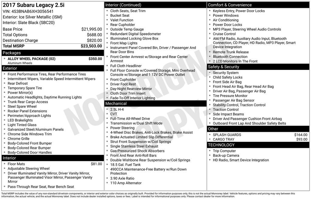 Used 2017 Subaru Legacy 2.5i w/ Alloy Wheel Package image 6