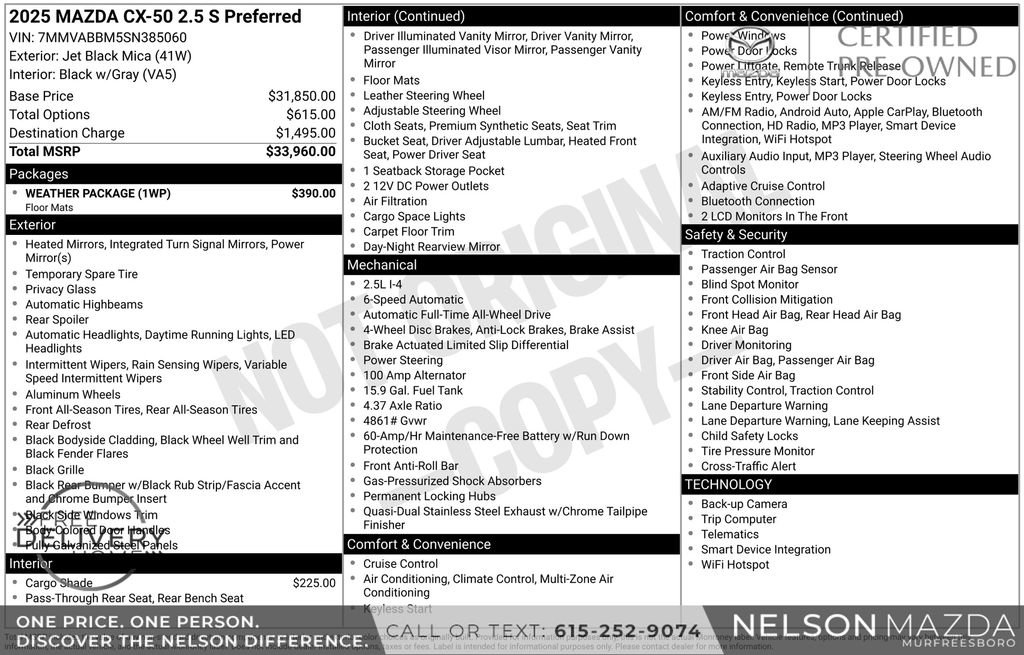 Certified 2025 MAZDA CX-50 AWD 2.5 S w/ Weather Package image 2