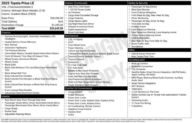 Used 2025 Toyota Prius LE FWD image 8
