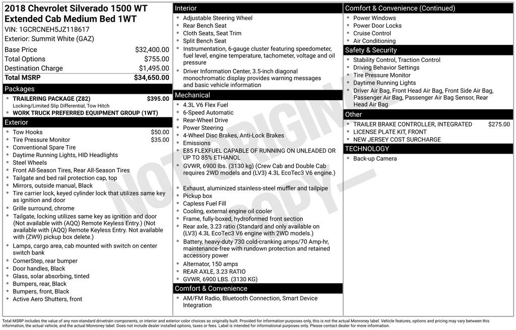 Used 2018 Chevrolet Silverado 1500 W/T w/ Trailering Package RWD image 26