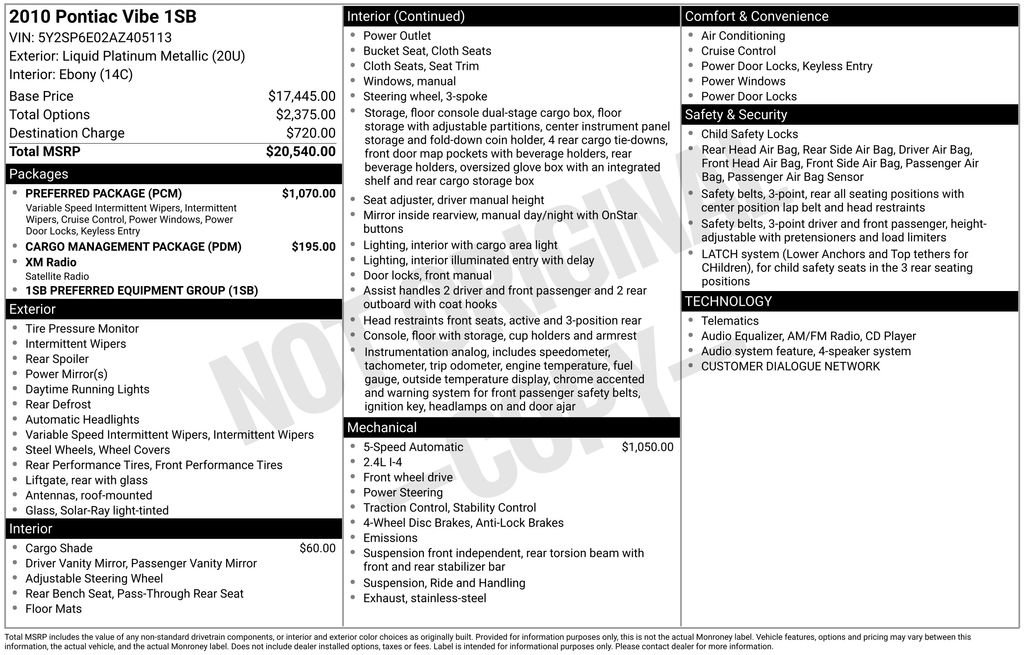 Used 2010 Pontiac Vibe w/ Preferred Package FWD image 1