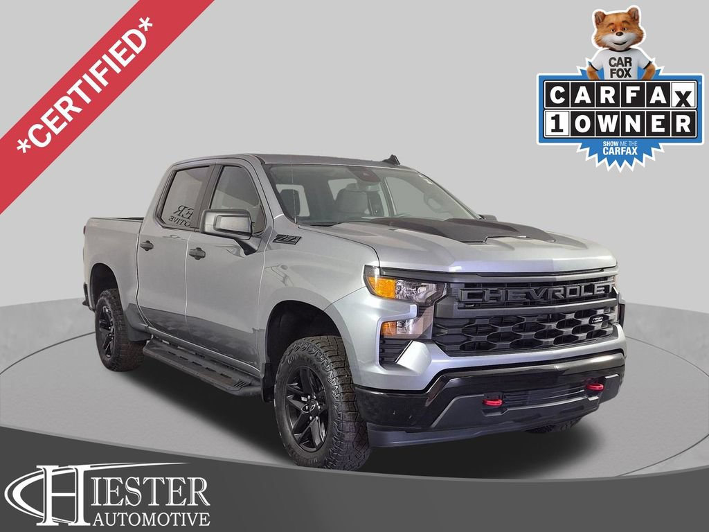 Certified 2024 Chevrolet Silverado 1500 Custom Trail Boss w/ LPO, Dark Essentials Package AWD/4WD 360° Tour