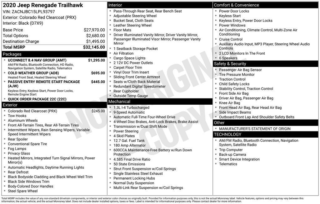 Used 2020 Jeep Renegade Trailhawk w/ UConnect 8.4 Nav Group image 5