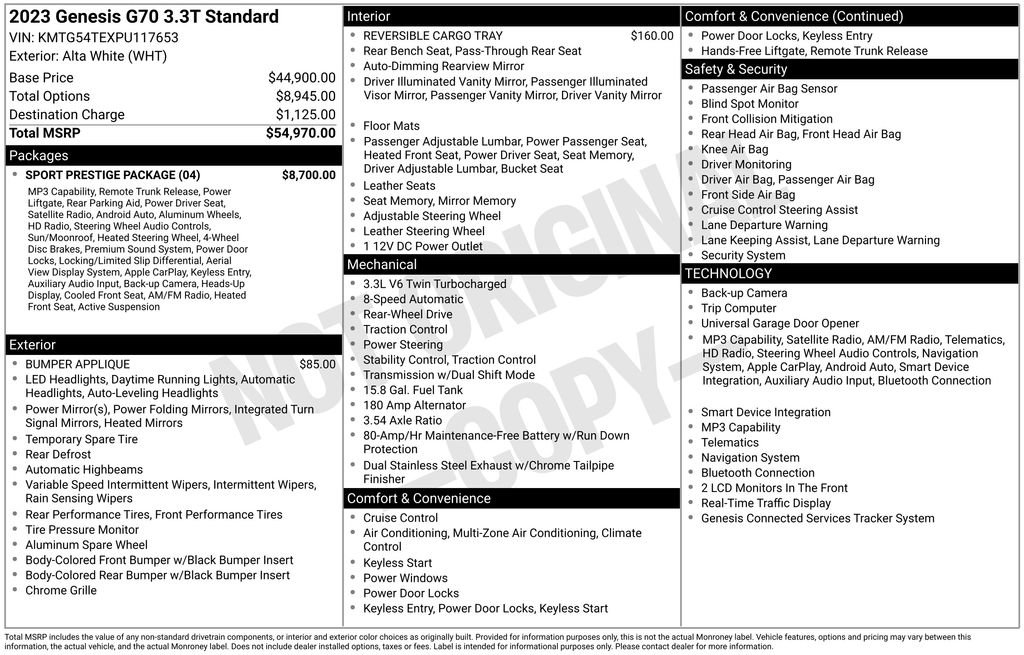Used 2023 Genesis G70 3.3T w/ Sport Prestige Package image 37