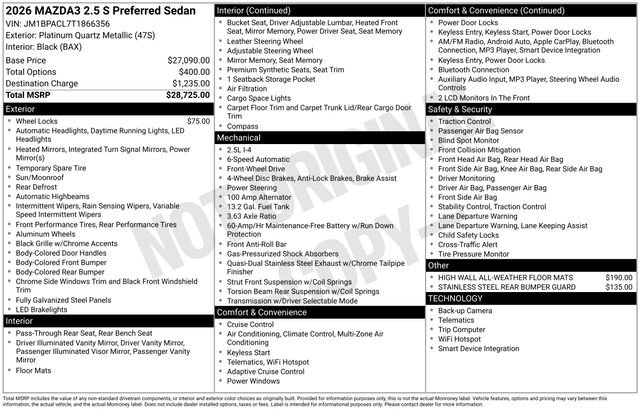 New 2026 MAZDA MAZDA3 2.5 S Sedan w/ Preferred Pkg image 27