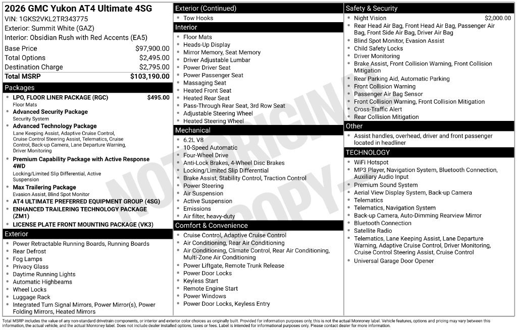 New 2026 GMC Yukon AT4 Ultimate w/ LPO, Floor Liner Package AWD/4WD image 40