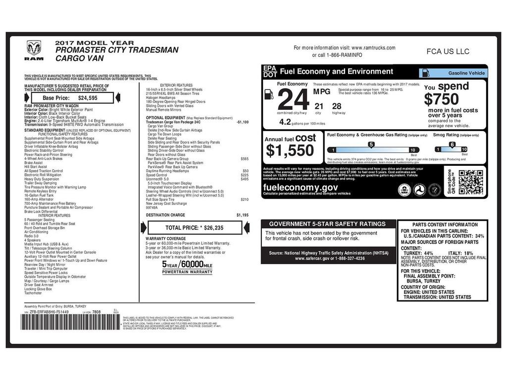 Used 2017 RAM ProMaster City Tradesman w/ Rear Back-up Camera Group image 33