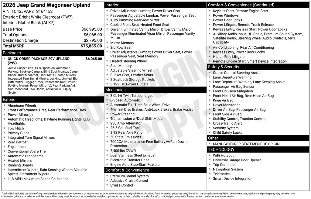 New 2026 Jeep Grand Wagoneer 4WD w/ Quick Order Packge 29V Upland image 41