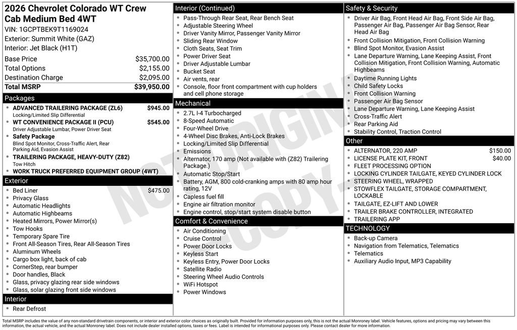 New 2026 Chevrolet Colorado W/T w/ Advanced Trailering Package image 31