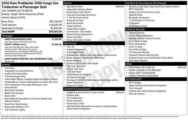 New 2026 RAM ProMaster 3500 w/ Crew Van Package FWD image 4