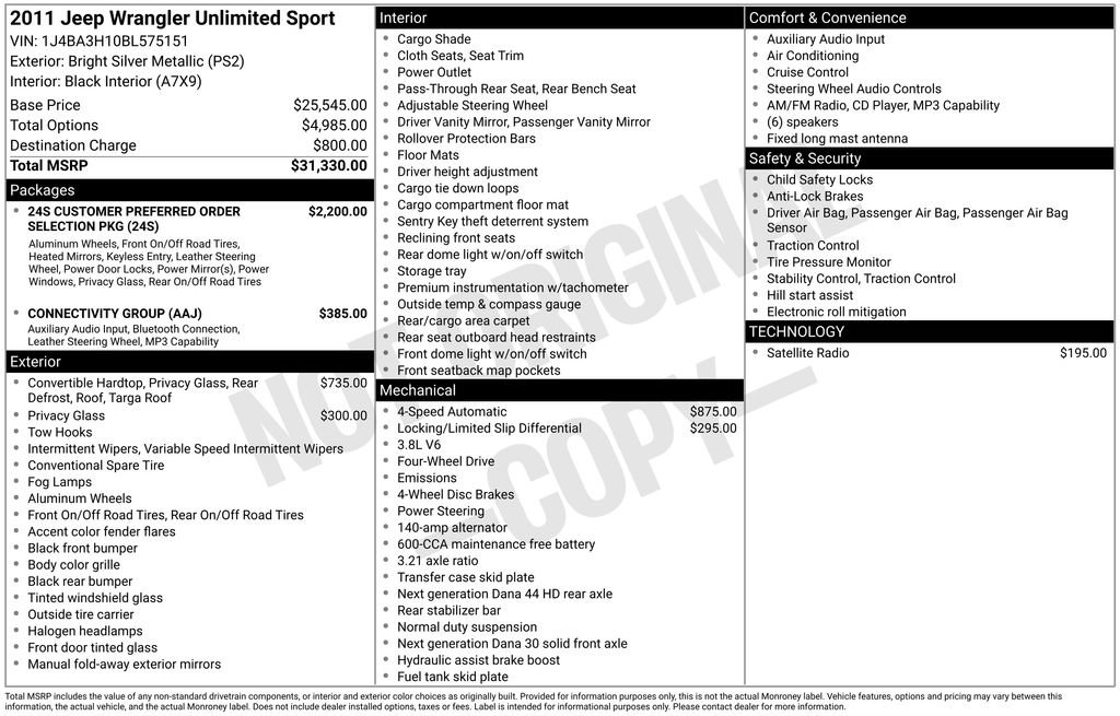 Used 2011 Jeep Wrangler Unlimited Sport AWD/4WD image 2