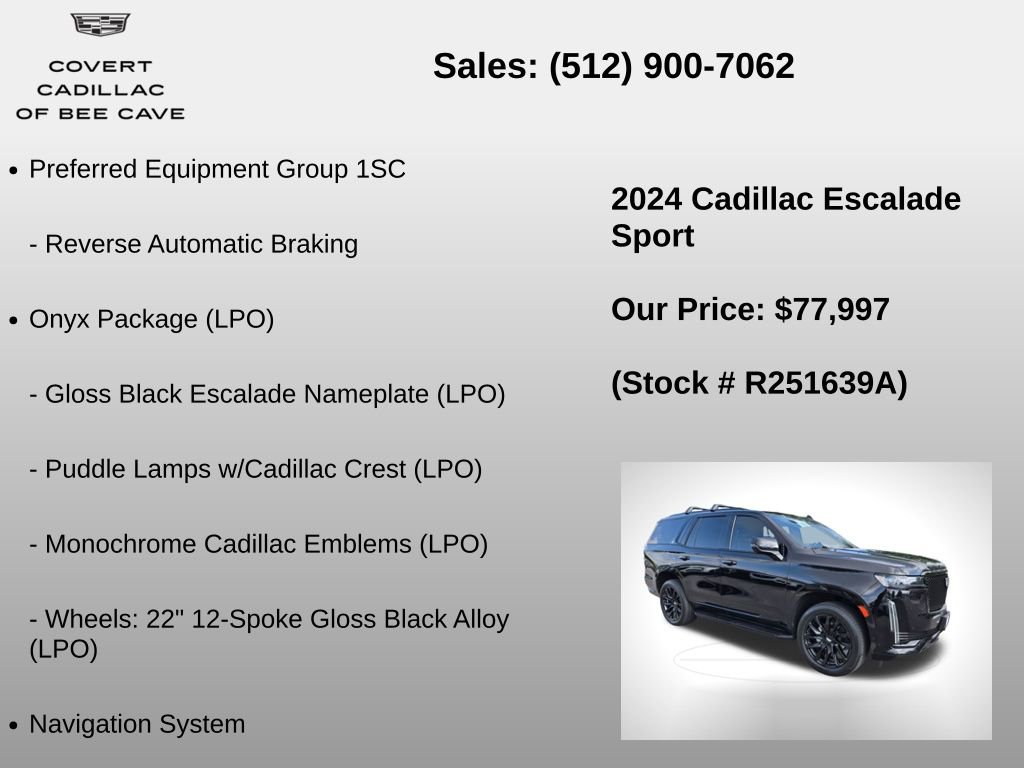 Used 2024 Cadillac Escalade Sport w/ LPO, ONYX Package image 24