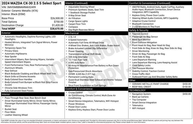 Used 2024 MAZDA CX-30 AWD 2.5 S w/ Select Sport Pkg image 6