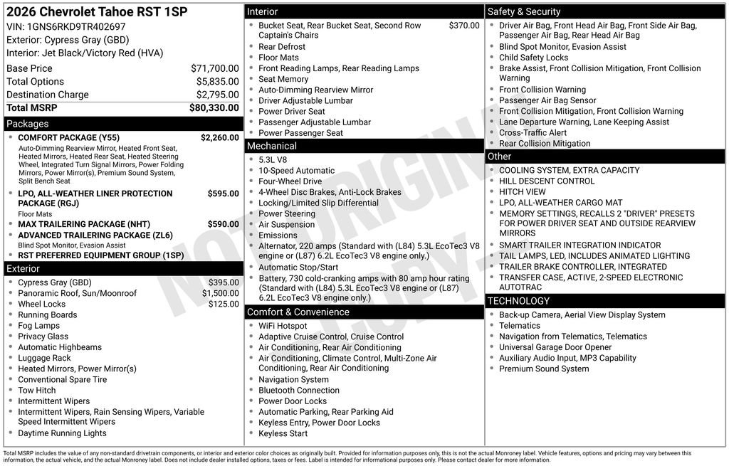 New 2026 Chevrolet Tahoe RST w/ Comfort Package AWD/4WD image 4