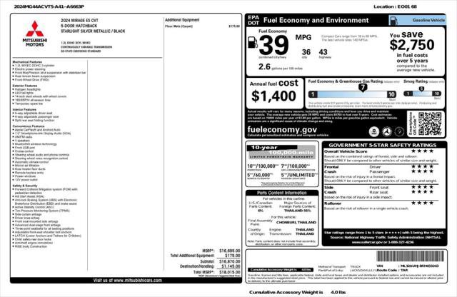 Used 2024 Mitsubishi Mirage ES FWD image 4