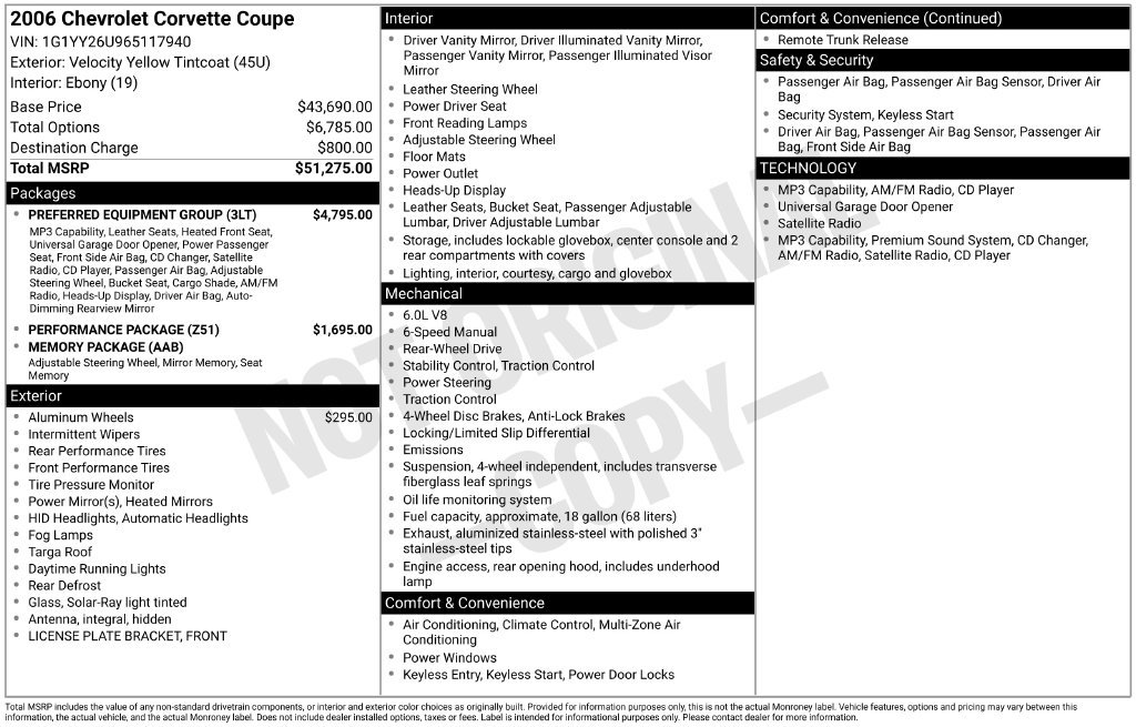 Used 2006 Chevrolet Corvette Coupe w/ Preferred Equipment Group RWD image 2