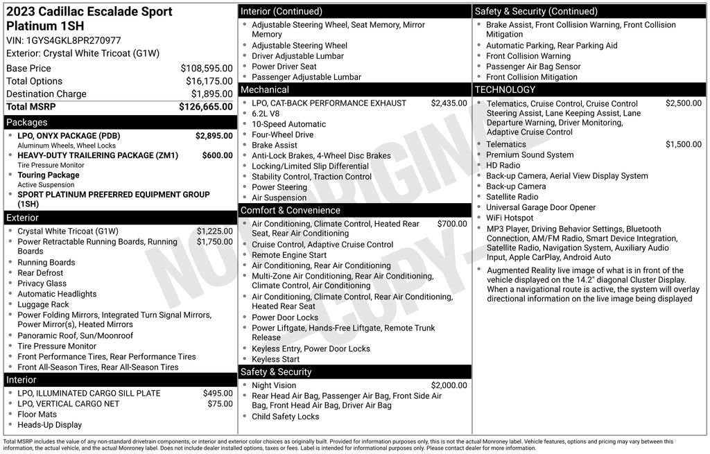 Certified 2023 Cadillac Escalade Sport Platinum w/ LPO, ONYX Package AWD/4WD image 37