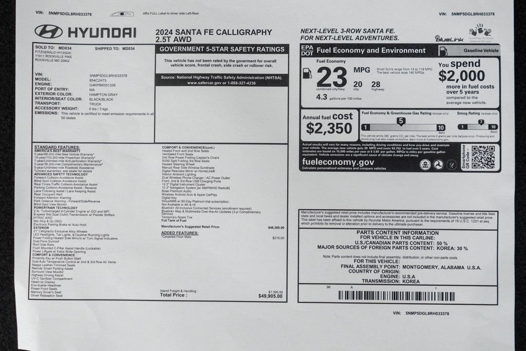 Used 2024 Hyundai Santa Fe Calligraphy AWD/4WD image 55