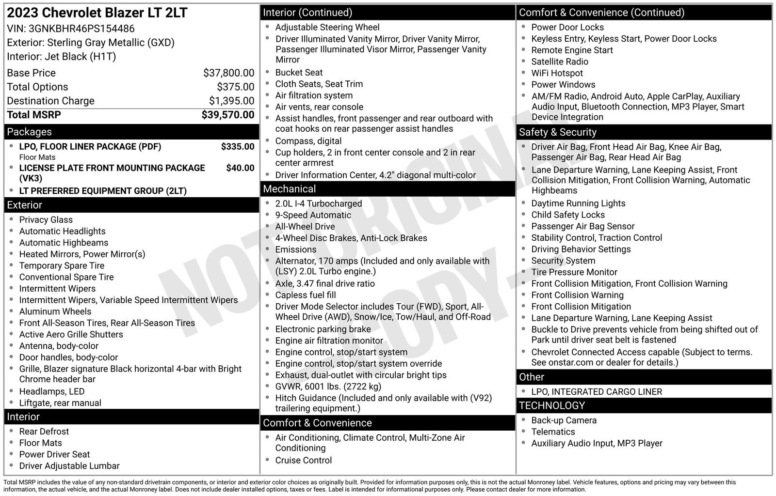Used 2023 Chevrolet Blazer LT w/ LPO, Floor Liner Package image 4