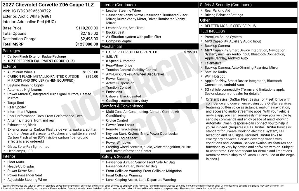 Used 2027 Chevrolet Corvette Z06 RWD image 6