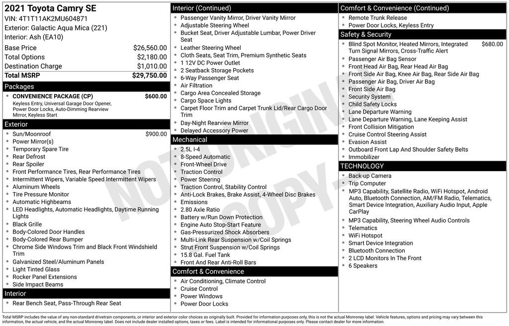 Used 2021 Toyota Camry SE w/ Convenience Package FWD image 25