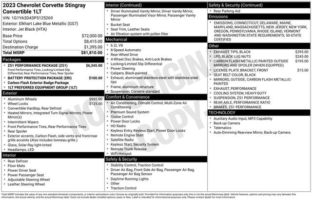 Certified 2023 Chevrolet Corvette Stingray Convertible w/ Z51 Performance Package image 5