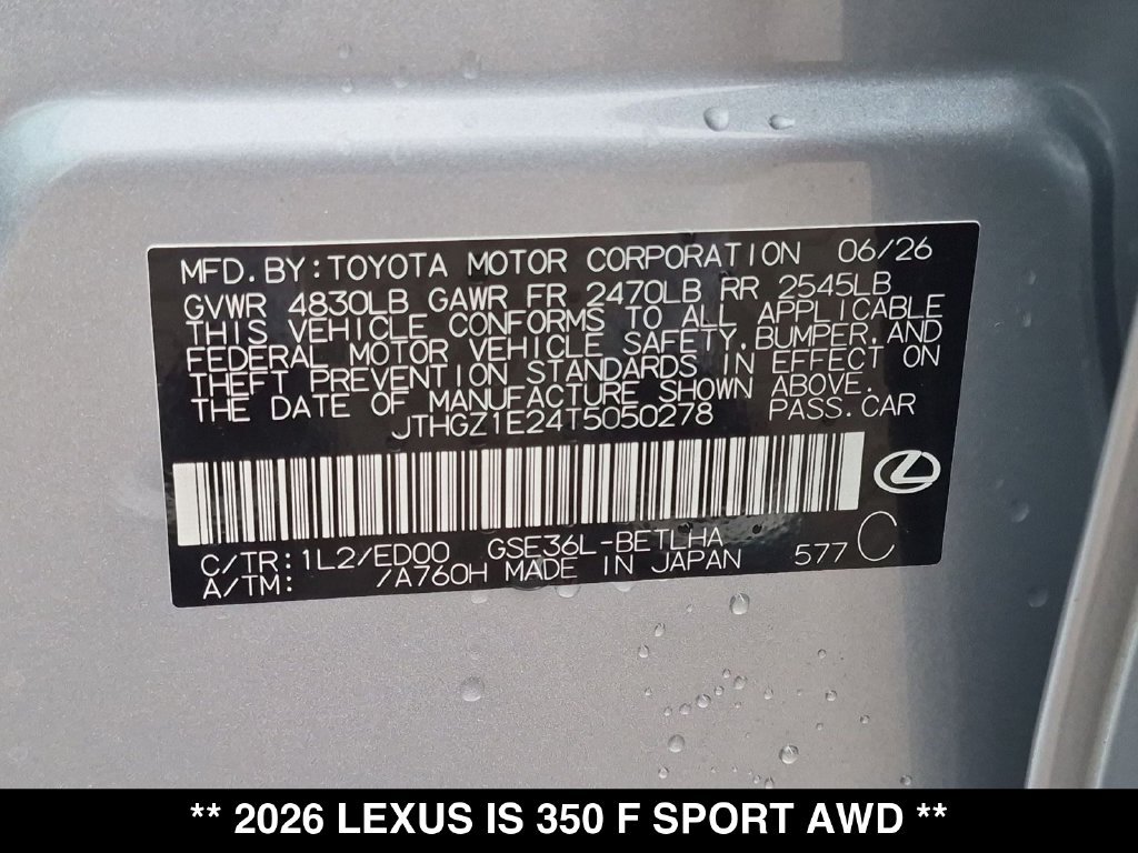 New 2026 Lexus IS 350 F Sport w/ Handling Package AWD/4WD image 18