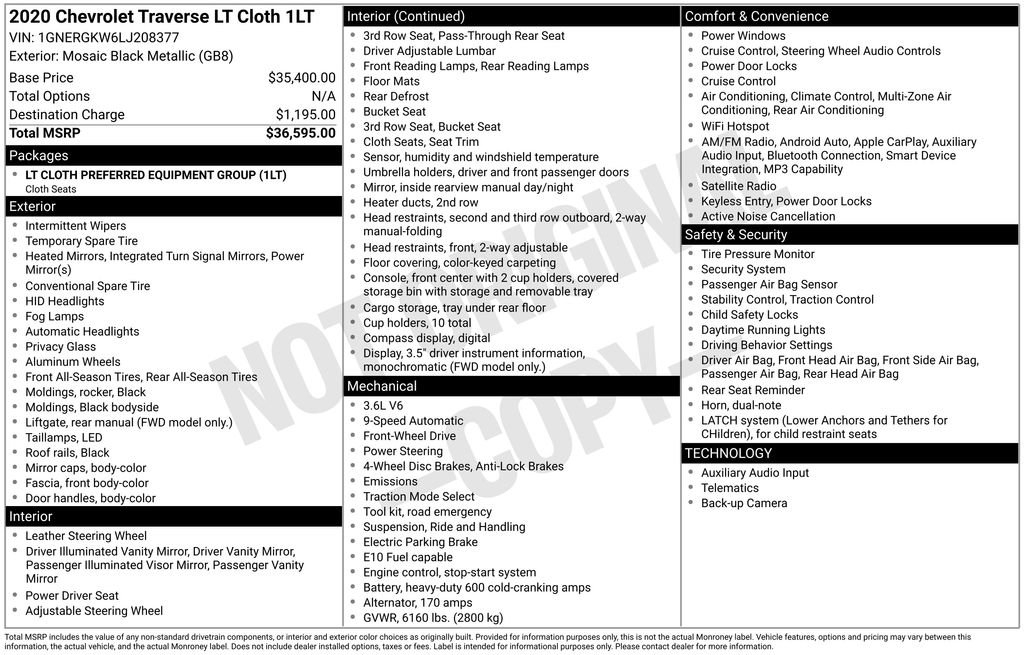 Used 2020 Chevrolet Traverse LT image 30