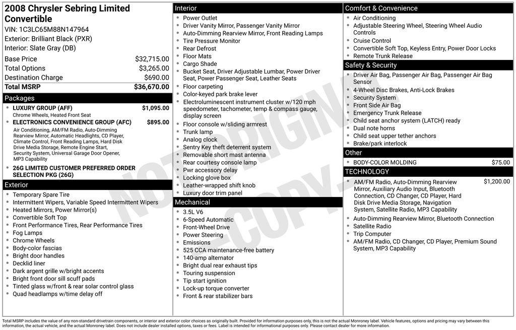 Used 2008 Chrysler Sebring Limited w/ Luxury Group FWD image 3