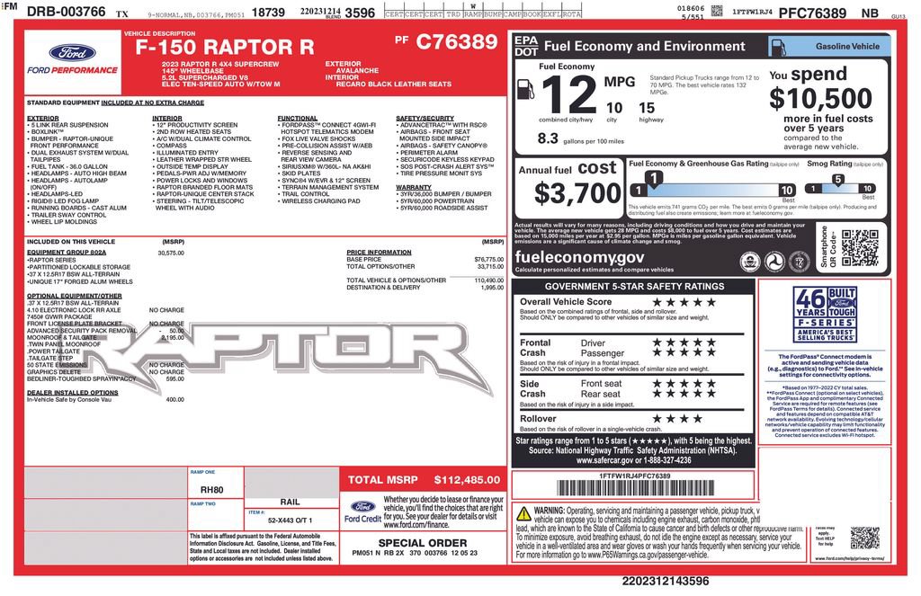 Used 2023 Ford F150 Raptor w/ Equipment Group 802A Raptor R AWD/4WD image 24