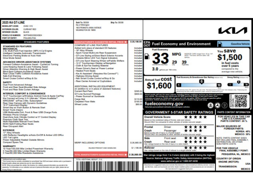 Certified 2025 Kia K4 GT-Line w/ GT-Line Sunroof Package FWD image 5