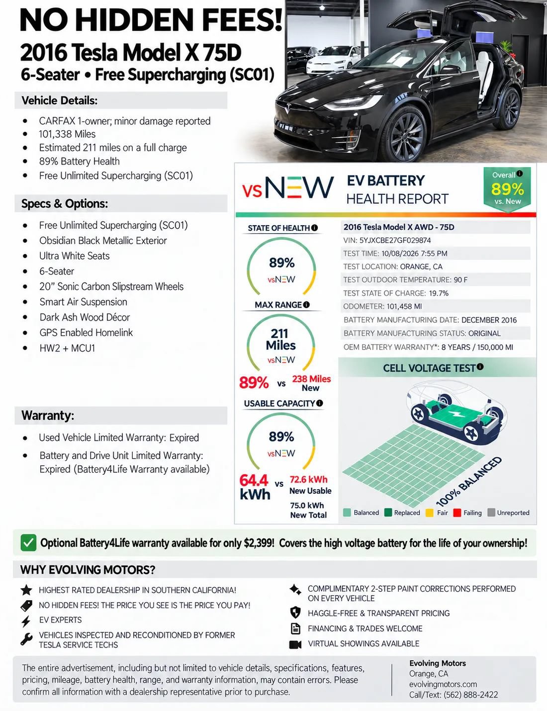 Used 2016 Tesla Model X 75D AWD/4WD image 2