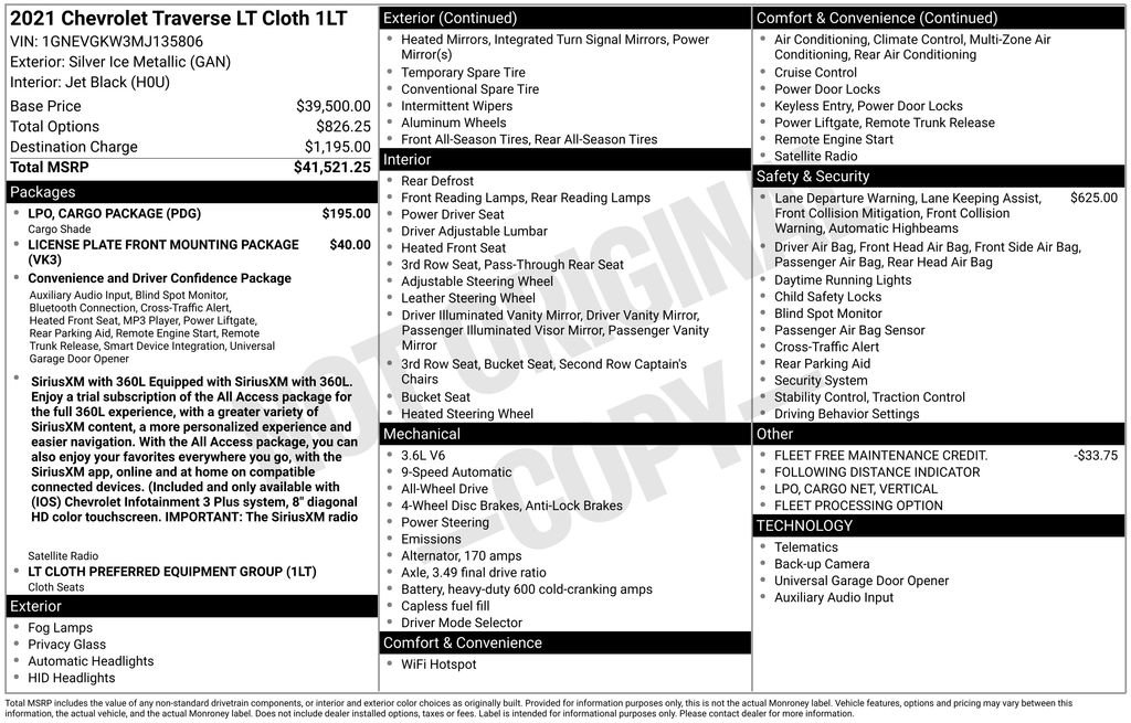 Used 2021 Chevrolet Traverse LT w/ LPO, Cargo Package image 50