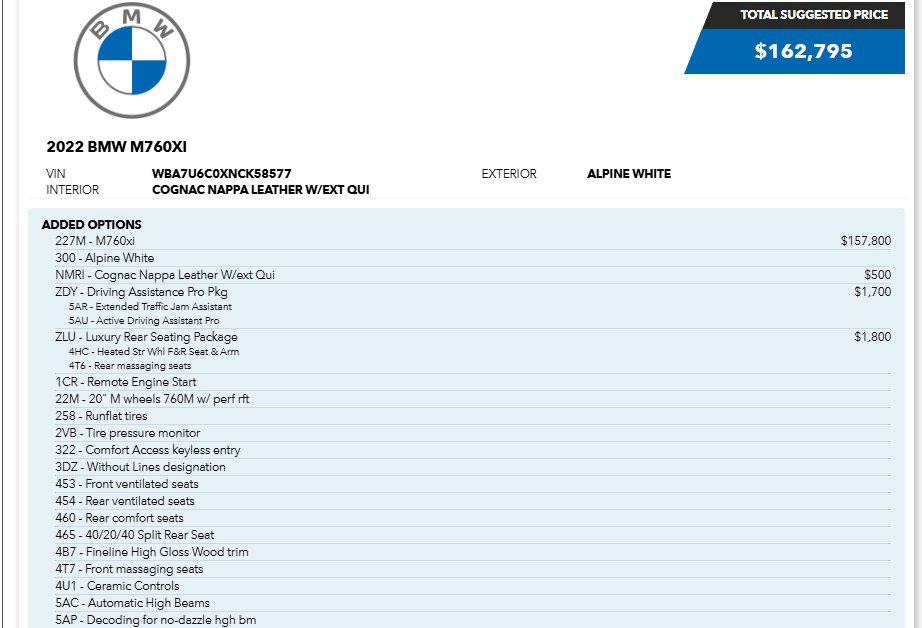 Used 2022 BMW M760i xDrive w/ Luxury Rear Seating Package image 7