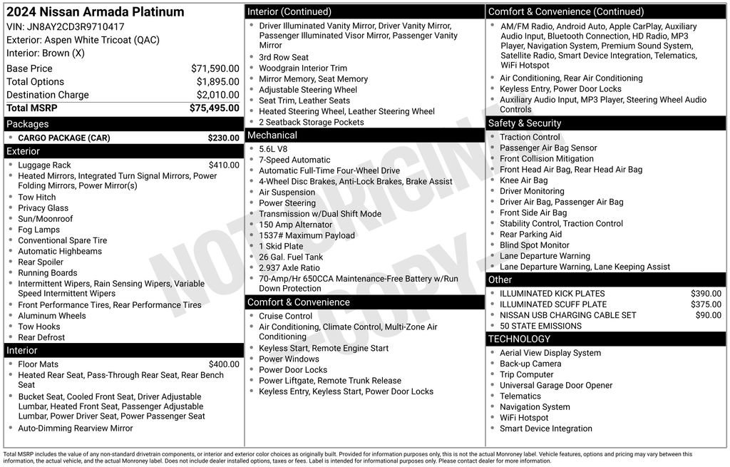 Certified 2024 Nissan Armada Platinum w/ Cargo Package image 24
