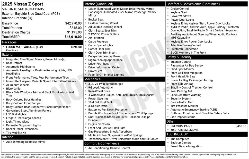 Used 2025 Nissan Z Sport w/ Floor Mat Package image 35