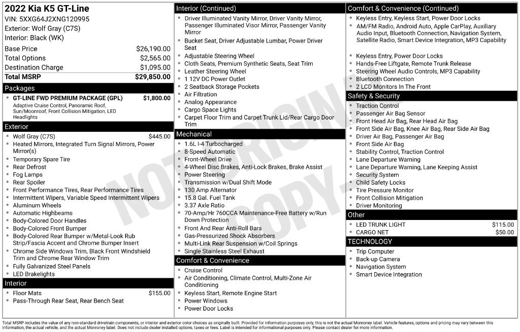 Used 2022 Kia K5 GT-Line w/ GT-Line FWD Premium Package image 19