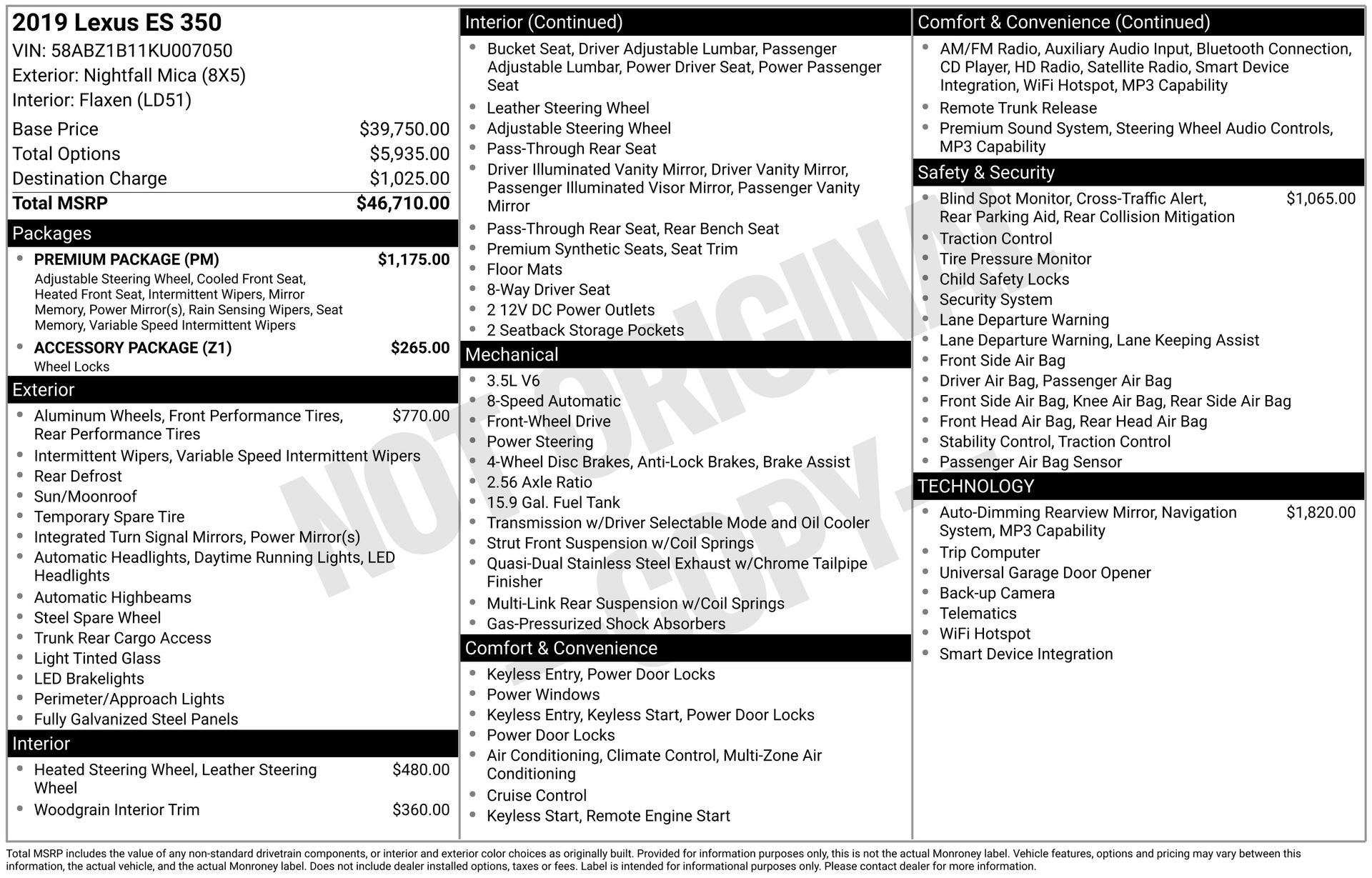 Used 2019 Lexus ES 350 w/ Premium Package FWD image 16