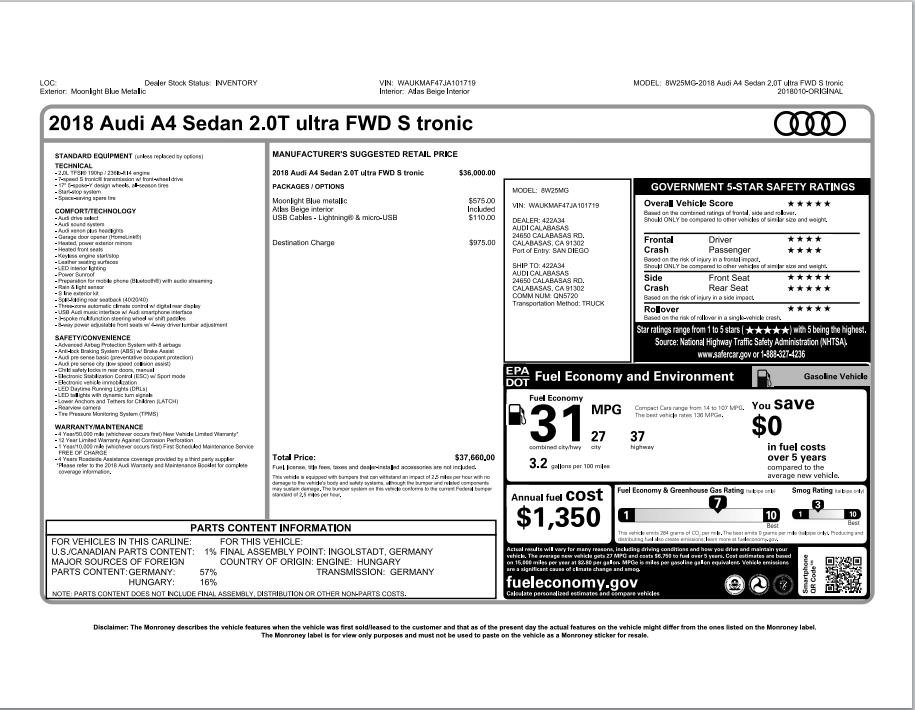 Used 2018 Audi A4 2.0T Ultra Premium image 3