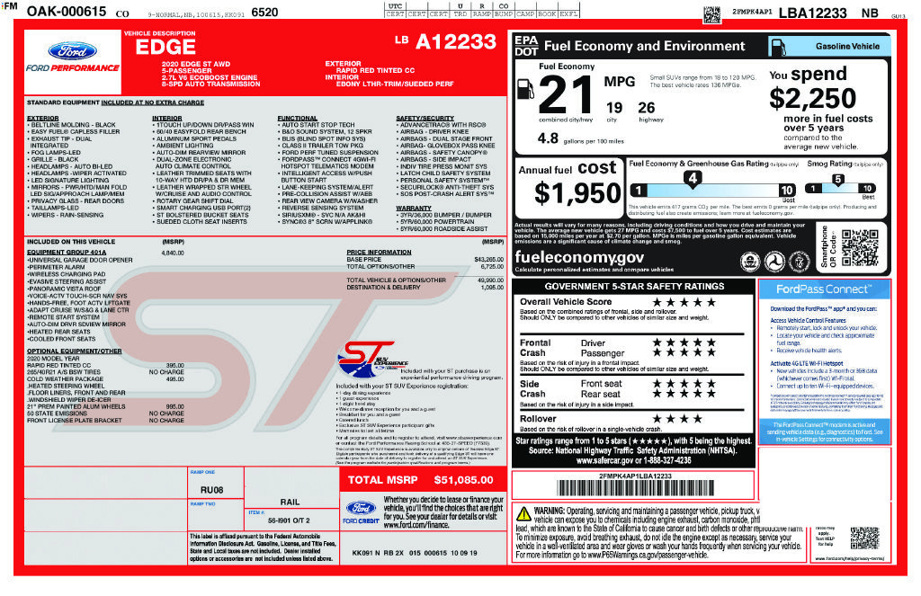 Used 2020 Ford Edge ST w/ Equipment Group 401A AWD/4WD image 27