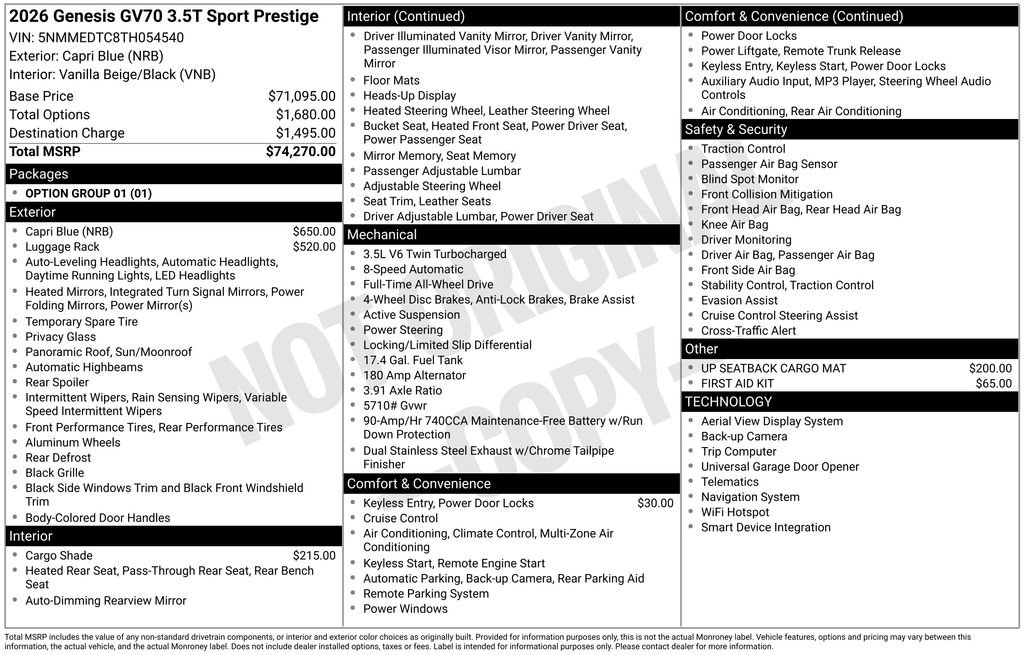 New 2026 Genesis GV70 3.5T Sport Prestige AWD/4WD image 4
