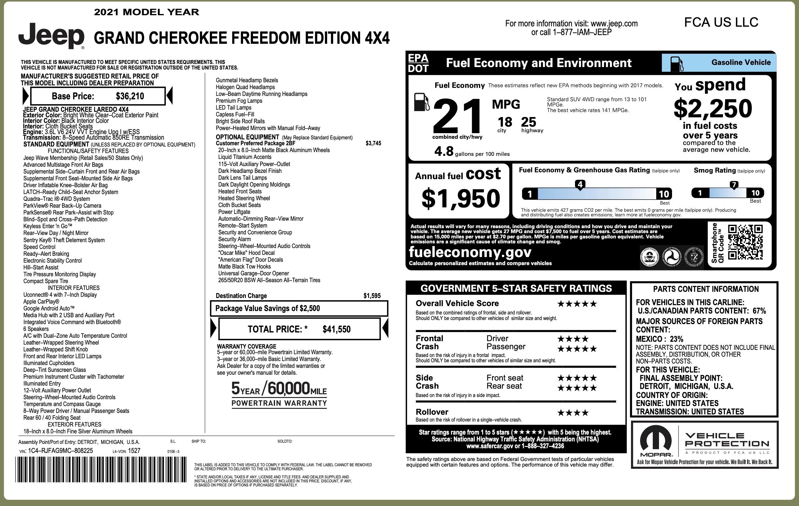 Used 2021 Jeep Grand Cherokee Freedom Edition AWD/4WD image 6