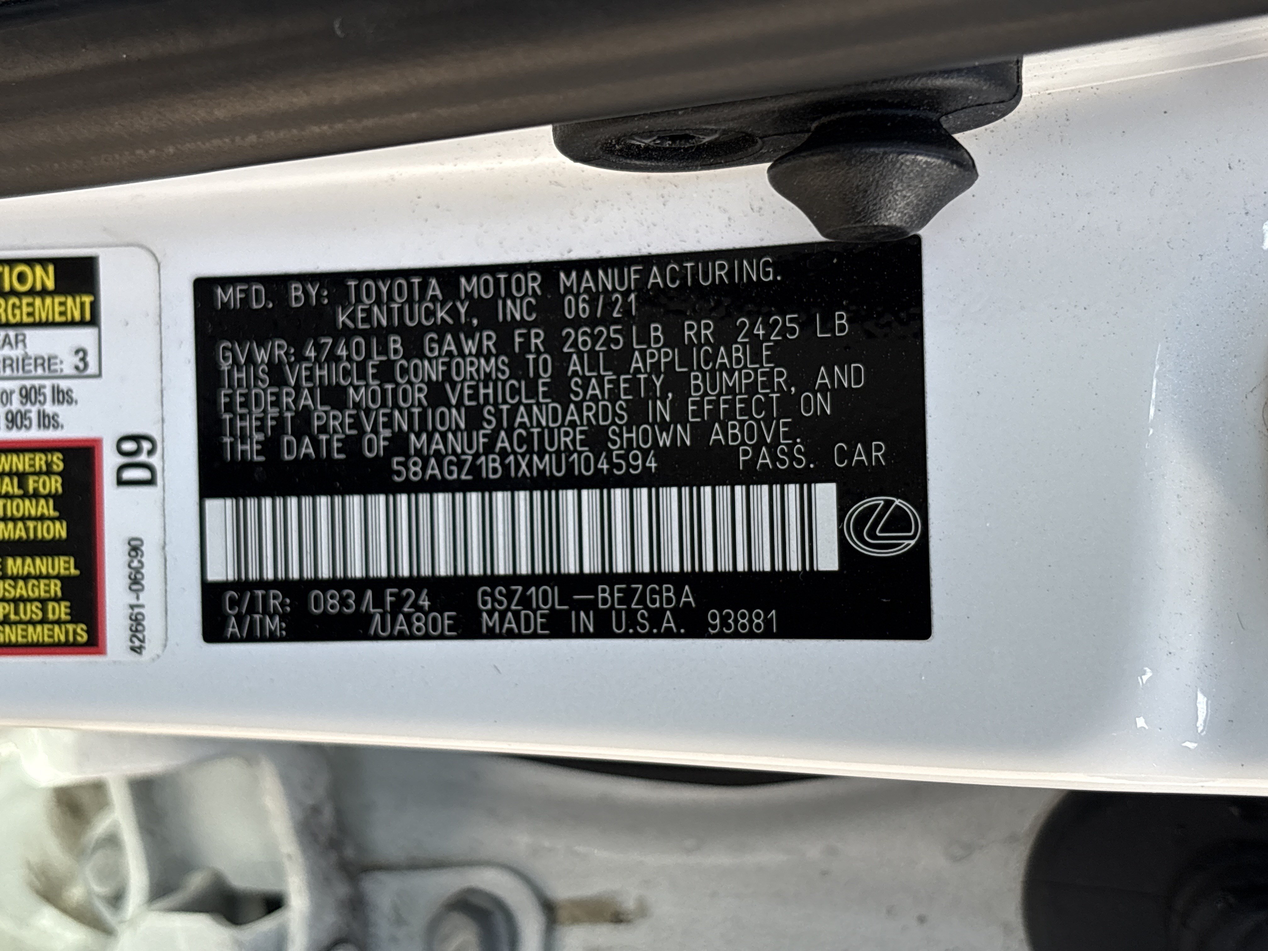 Certified 2021 Lexus ES 350 F Sport w/ Protection Package (P3) FWD image 35