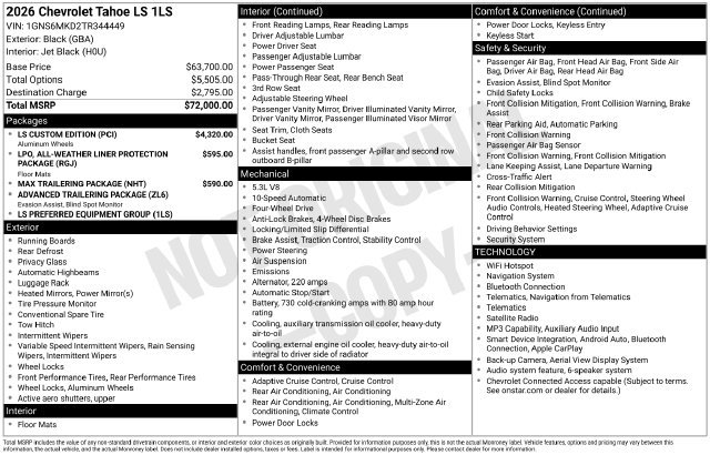 New 2026 Chevrolet Tahoe LS w/ LS Custom Edition AWD/4WD image 4